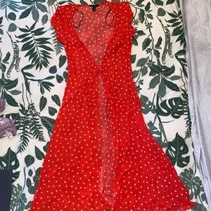 Red and white maxi tie dress